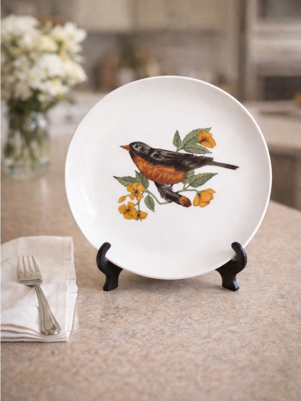 Fitz & Floyd Variations Vintage Bird Plate Floral Japan 1979